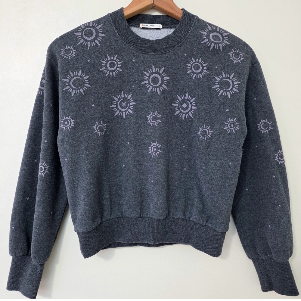 Marine Layer Flocked Celestial Sweater Sz S Rue Crew Cropped Whimsigoth Lounge
